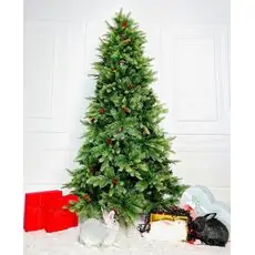 Christmas Tree With Pine Cones And Berries საახალწლო ნაძვის ხე შერეული სილიკონის წიწვებით, გირჩით და კენკრით 210 სმ  (OT005)