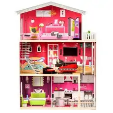 Wooden Doll House with elevator TS006 თოჯინის ხის სამ სართულიანი სახლი ავეჯით