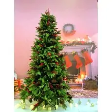 Christmas Tree With Pine Cones And Berries საახალწლო ნაძვის ხე შერეული სილიკონის წიწვვებით გირჩით და კენკრით 210 სმ (OT012)