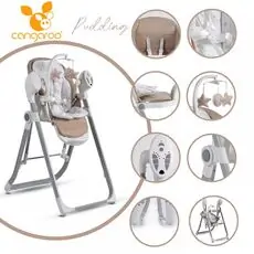 Cangaroo Baby High Chair and Swing Pudding 2in1 beige ტრანსფორმერი ელექტრო შეზლონგი