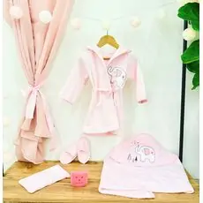 BEBEKEVI Bath-robe 5in1 Set 1284 Pink საბავშვო აბაზანის ხალათის ნაკრები