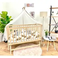 Bebeconfor NATURAL ELYEZA 2022 WITH BROWN ,WHITE BUMPER ახალშობილის საწოლის კომპლექტი