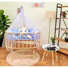 Bebeconfor Amedan Natural Color Basket Cradle With Blue Bumper ახალშობილის საწოლი