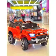 Land Rover Defender Jeep Red- ელექტრო მანქანა კაუჩუკის საბურავებით/ტყავის სავარძლით