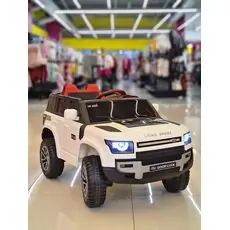 Land Rover Defender Jeep White - ელექტრო მანქანა კაუჩუკის საბურავებით/ტყავის სავარძლით