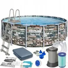 Bestway 56883 Power Steel With Cartridge Filter And Ladder კარკასული აუზი კარტრიჯული ფილტრით და კიბით