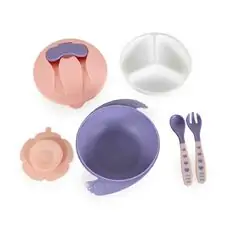 Cangaroo SET OF FEEDING BOWL WITH FORK AND SPOON JELLY PINK F1730  ჩვილის საკვები თასი