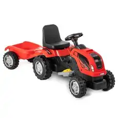 UJTOYS Tractor With Trailer Red სათამაშო ელექტრო ტრაქტორი მისაბმელით