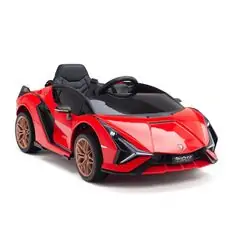 KikkaBoo Officially Licensed Lamborgini Sian Red - ელექტრო მანქანა კაუჩუკის საბურავებით და ტყავის სავარძლით