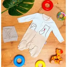 Ates Baby Romper Hedgehog And Bear Beige ჩვილის რომპერი