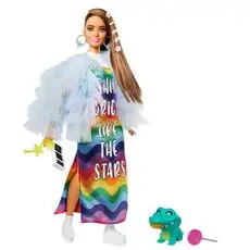 Barbie Extra Doll in rainbow dress სათამაშო თოჯინა აქსესუარებით
