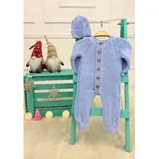 Beautiful Knitted Romper Blue - ახალშობილის ნაქსოვი რომპერი