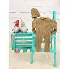 Cute Knitted Romper Brown - ახალშობილის ნაქსოვი რომპერი