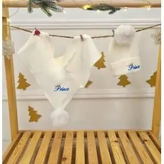 Prince Hat and Scarf Set White - ახალშობილის ქუდი და კაშნე
