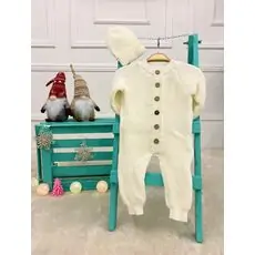 Beautiful Knitted Romper White - ახალშობილის ნაქსოვი რომპერი