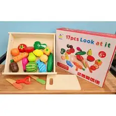 Wooden chopping board set with wooden knife - ხის სათამაშო დასაჭრელი ბოსტნეული