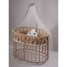 Bebekonfor Natural Hemilan Cradle With Brown Knit Protection - ხის ტრანსფორმერი საწოლის კომპლექტი