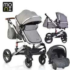 Cangaroo Gala 3in1 Dark Grey Leather With Crystal Car Seat საბავშვო ტრანსფორმერი ეტლის კომპლექტი