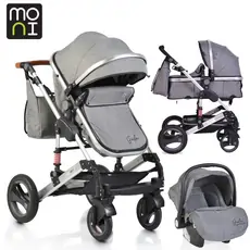 Cangaroo Gala 3in1 Dark Grey Leather With Panther Car Seat საბავშვო ტრანსფორმერი ეტლის კომპლექტი