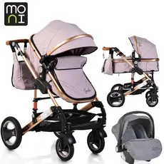 Cangaroo Gala 3in1 Gold Beige With Panther Car Seat საბავშვო ტრანსფორმერი ეტლის კომპლექტი