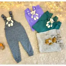 Cute Bear Knitted Overalls Grey - საბავშვო ნაქსოვი კომბინიზონი