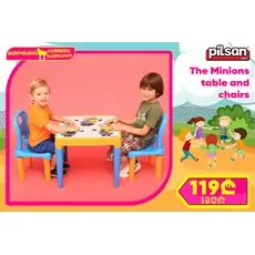Pilsan- ის "MINIONS" მაგიდა და სკამი 03 441 MINIONS 2 PCS GAME AND ACTIVITY TABLES