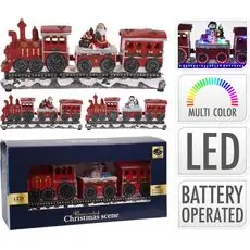 Christmas Decorated Train With Locomotive And 2 Wagons საახალწლო მატარებელი განათებით