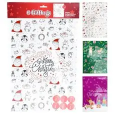 Christmas Giftbag Set With Sticker 6 Pcs საახალწლო შესაფუთი ქაღალდები