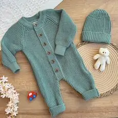 Beautiful Knitted Romper Green - ახალშობილის ნაქსოვი რომპერი
