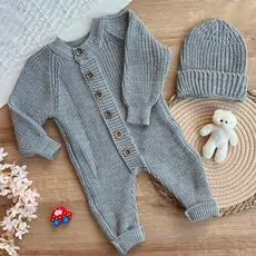 Beautiful Knitted Romper Grey - ახალშობილის ნაქსოვი რომპერი