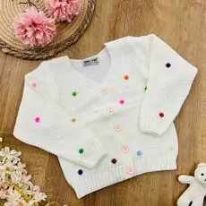 Baby Colored Dots Knitted Jacket White - საბავშვო ნაქსოვი მოსაცმელი