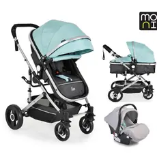 Cangaroo Ciara Turquoise With Black 3 In 1 Set With Moni Denim საბავშვო ტრანსფორმერი ეტლის კომპლექტი