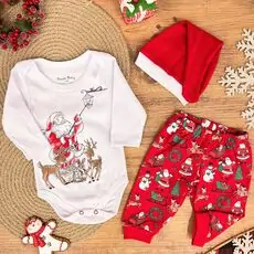 Newborn Baby 3 in 1 Santa And The Reindeer - ახალშობილის ტანსაცმლის კომპლექტი