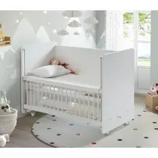 Baby When White Color Swinging and Wheeled Bedside Cradle ახალშობილის საწოლი