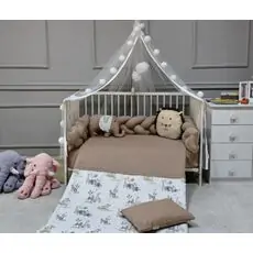 Yuar Baby 3-Braid Bumper Bedding Set for cribs Beige Elephant ახალშობილის საწოლის თეთრეული