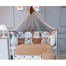 Yuar Baby Sweety Animals Bedding Set for cribs  Beige ახალშობილის საწოლის თეთრეული