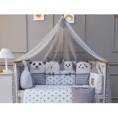 Yuar Baby Sweety Animals Bedding Set for cribs  Grey ახალშობილის საწოლის თეთრეული
