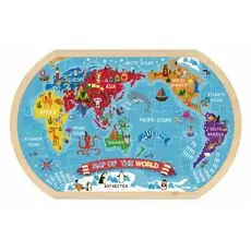 Tooky Toys World Map Puzzle TY123 - ხის განსავითარებელი სათამაშო ფაზლი