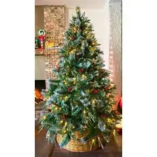 Christmas Tree 210 CM With Lights White Tips, Pine Cones And Berries PE+PVC - ნაძვის ხე განათებით შერეული სილიკონის წიწვებით, თეთრი ბოლოებით, გირჩით და კენკრით