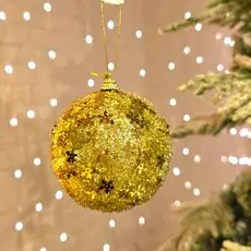 Christmas Glitter Gold Ball Hanging Decoration - ნაძვის ხის სათამაშო