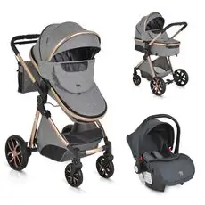 Cangaroo Alma 3 In 1 Dark Grey with I-Size CarSeat საბავშვო ტრანსფორმერი ეტლი