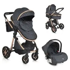 Cangaroo Alma 3 In 1 Black with I-Size CarSeat საბავშვო ტრანსფორმერი ეტლი