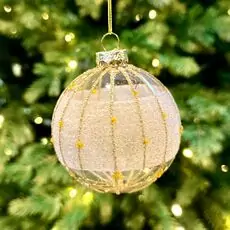 Beige Glass Christmas Ball Hanging Decoration - ნაძვის ხის სათამაშო