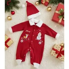 Merry Christmas Reindeer And Santa Romper Red -  საბავშვო საახალწლო რომპერი
