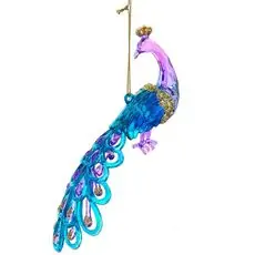 Glazed Iridescent Purple & Teal Peacock Hanging Decoration - ნაძვის ხის სათამაშო