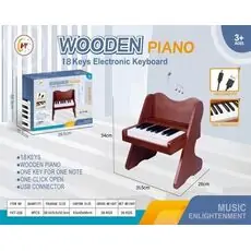 Wooden Brown Piano 18 Keys Electronic Keyboard -  ხის სათამაშო პიანინო