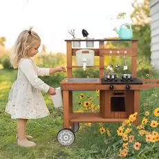 Wooden Outdoor Play Kitchen Set - საბავშვო ხის სამზარეულო