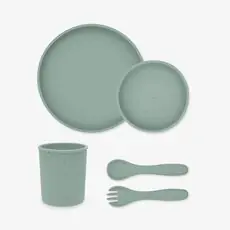 KikkaBoo Feeding set 5 pcs Platinum Silicone Sage  - საბავშვო ჭურჭლის ნაკრები