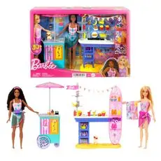 Barbie Beach Boardwalk Playset With Brooklyn” & “Malibu” Dolls ბარბის თოჯინები აქსესუარებით
