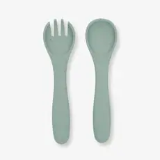 KikkaBoo Fork and spoon set Platinum Silicone Sage - საბავშვო კოვზი და ჩანგალი